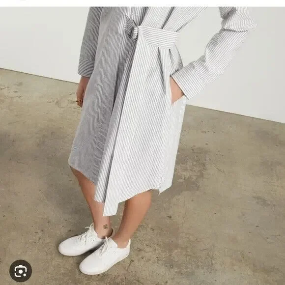 NWT Everlane Gray & White Oxford Shirt Dress Belted Organic Cotton Size XS - Picture 3 of 16